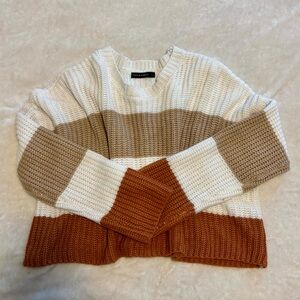 Colorblock Knit Sweater - White, Tan, Brown